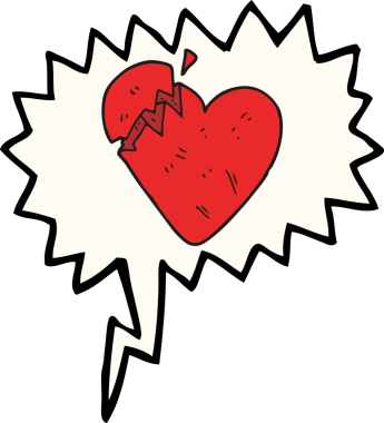 Bir insan tarafından çizilen serbest konuşma balonu karikatürü kırık kalp