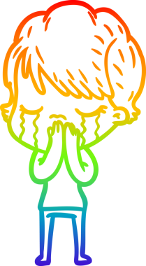 Gökkuşağı gradyan çizimi bir insan tarafından çizilmiş ağlayan bir çizgi kadın çizimi