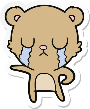 Bir insan tarafından çizilmiş ağlayan çizgi film ayısının çıkartması.