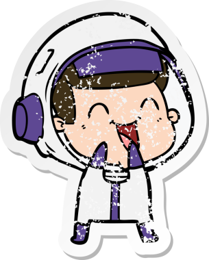 Bir insan tarafından çizilmiş mutlu bir astronotun sıkıntılı çıkartması.