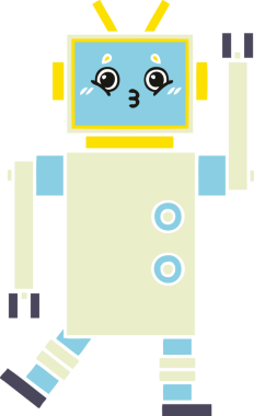Bir insan tarafından çizilmiş düz renkli bir robot karikatürü