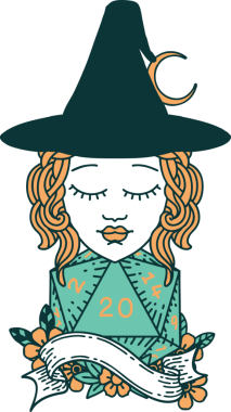 Bir insan tarafından çizilmiş 20 D20 zarlı Retro Dövme Tarzı insan büyücüsü