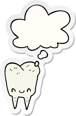 Düşünce baloncuklu çizgi film dişleri insan tarafından çizilmiş bir çıkartma gibi.