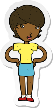 Bir insan tarafından çizilmiş kalçasında elleri olan bir karikatür kadının çıkartması.