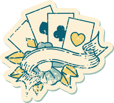 Bir insan tarafından çizilmiş kartların ve pankartın sembolik dövmeli resmi