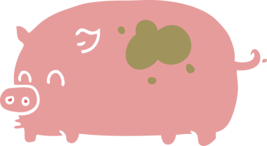 Bir insan tarafından çizilmiş şirin düz renkli çizgi film domuzu.