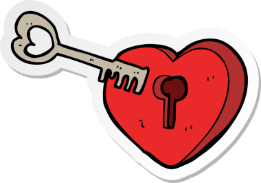 Karikatür kalp çıkartması. Bir insan tarafından çizilmiş anahtar deliği.