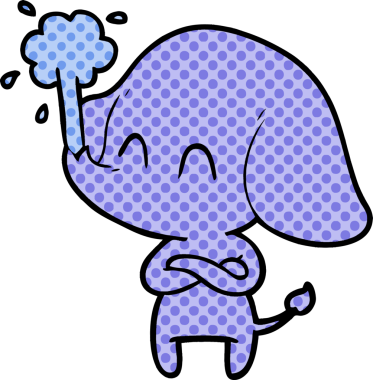 Bir insan tarafından çizilmiş su püskürten sevimli bir fil.