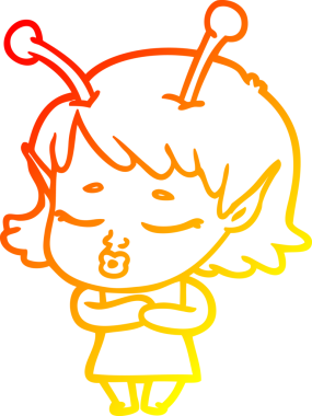 Bir insan tarafından çizilmiş sevimli bir uzaylı kız çizgi filmi.