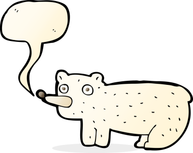 Komik karikatür kutup ayısı konuşma baloncuğu çizen bir insan