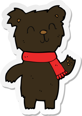 Bir insan tarafından çizilmiş şirin siyah ayı yavrusunun çıkartması.