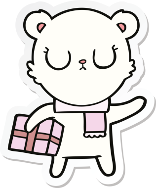 Barışçıl bir kutup ayısının çıkartması. Bir insan tarafından çizilmiş Noel hediyesi.