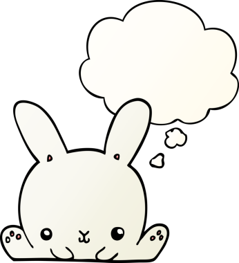 Düşünce baloncuklu çizgi film tavşanı bir insan tarafından çizilmiş.
