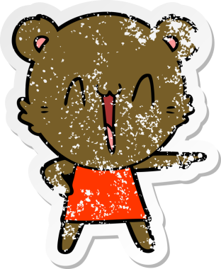 Bir insan tarafından çizilmiş mutlu ayı karikatürünün sıkıntılı çıkartması.