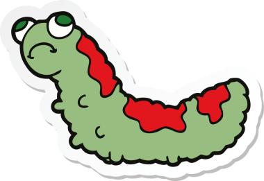 Bir insan tarafından çizilmiş mutsuz bir tırtılın çıkartması.