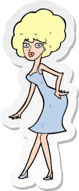 Bir insan tarafından çizilmiş elbiseyle poz veren bir karikatür kadının çıkartması.