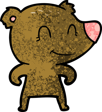 Bir insan tarafından çizilmiş gülümseyen ayı çizgi filmi.