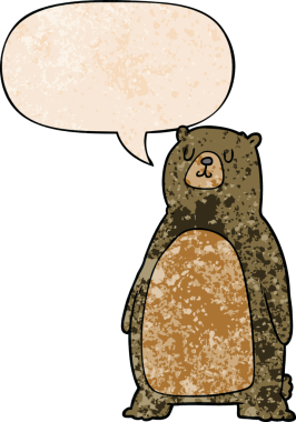 Bir insan tarafından çizilmiş eski moda konuşma baloncuğu olan çizgi film ayısı.