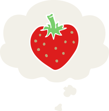 Düşünce baloncuklu karikatür çileği bir insan tarafından çizilmiş.