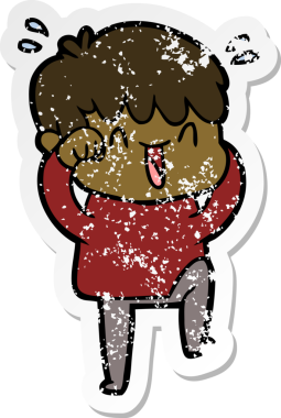 Bir insan tarafından çizilmiş gülen bir çizgi film karakterinin sıkıntılı çıkartması.