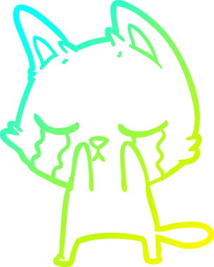 Bir insan tarafından çizilmiş ağlayan çizgi film kedisinin soğuk gradyan çizgisi.