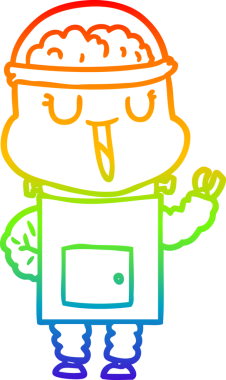 gökkuşağı gradyanı çizimi bir insan tarafından çizilmiş mutlu bir robot çizgi filmi.