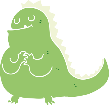 Düz renkli karikatür dinozoru bir insan çizmiş.