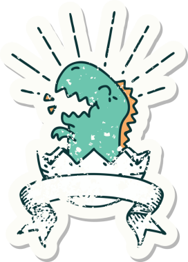 Bir insan tarafından çizilmiş eski bir dövme stili kuluçkaya yatmış dinozor.