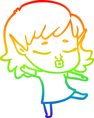 Gökkuşağı gradyan çizgisi bir insan tarafından çizilmiş güzel bir elf kızı çizimi