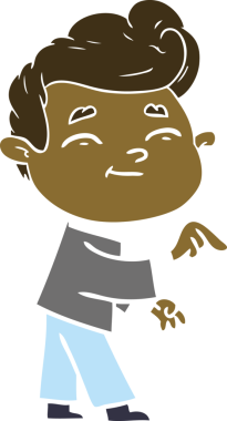 Bir insan tarafından çizilmiş mutlu düz renkli karikatür adam