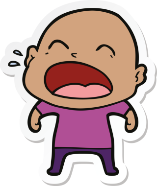 Bir insan tarafından çizilmiş kel adam diye bağıran bir çizgi film çıkartması.