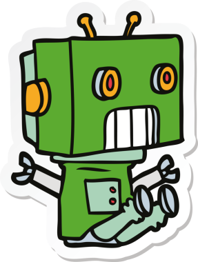 Bir insan tarafından çizilmiş robot karikatür çıkartması.
