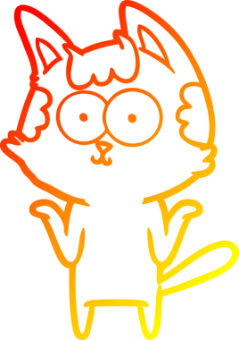 Mutlu bir çizgi film kedisinin omuz silkmesinin sıcak gradyan çizgisi; bir insan tarafından çizilen omuzlar