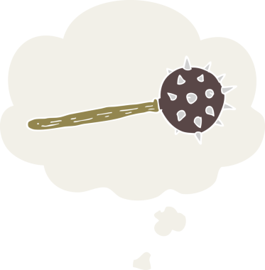 Bir insan tarafından çizilmiş, düşünce baloncuklu ortaçağ topuzu.