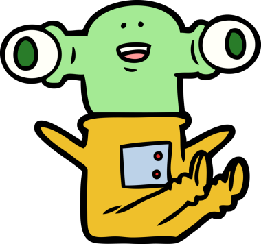 Bir insan tarafından çizilmiş dost canlısı uzaylı çizgi filmi.