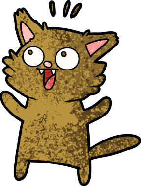 Bir insan tarafından çizilmiş mutlu çizgi film kedisi.