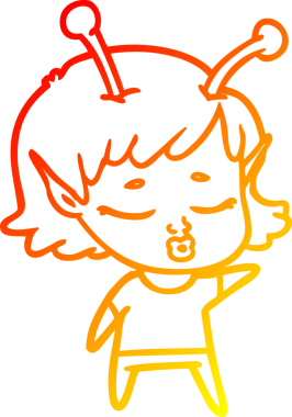 Bir insan tarafından çizilmiş sevimli bir uzaylı kız çizgi filmi.