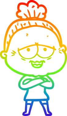 Gökkuşağı gradyan çizgi çizimi Bir insan tarafından çizilmiş mutlu yaşlı kadın