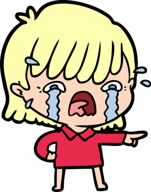 Bir insan tarafından çizilmiş ağlayan çizgi film kızı.