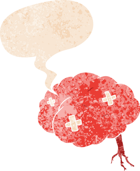 grunge 'da konuşma baloncuğuyla yaralanmış bir çizgi film karakteri insan tarafından çizilmiş.