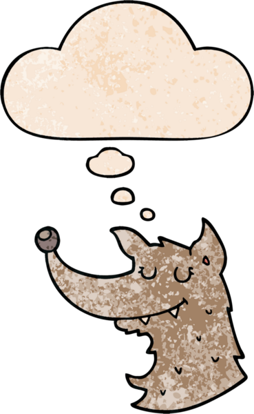 Bir insan tarafından çizilmiş grunge desenli düşünce baloncuğu olan çizgi film kurdu.