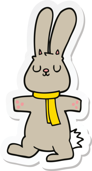 Bir insan tarafından çizilmiş çizgi film tavşanının çıkartması.