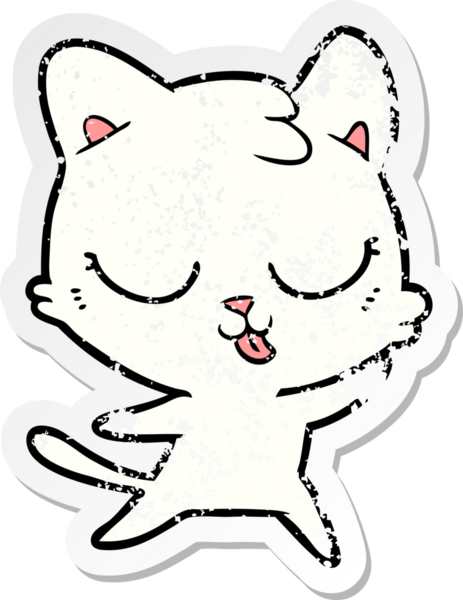 Bir insan tarafından çizilmiş mutlu çizgi film kedisinin sıkıntılı çıkartması.