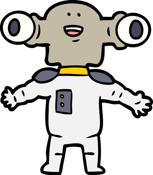 Bir insan tarafından çizilmiş dostane bir uzaylı çizgi filmi.