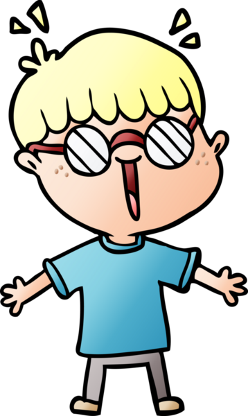 Bir insan tarafından çizilmiş gözlük takan çizgi film çocuğu.