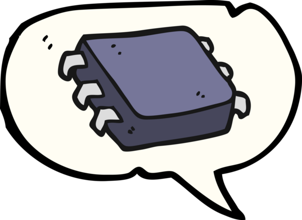 Bir insan tarafından çizilmiş serbest konuşma balonu karikatürü bilgisayar çipi