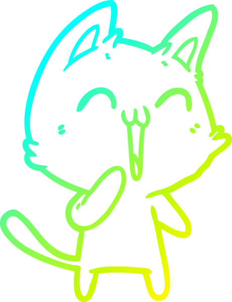 Bir insan tarafından miyavlanan mutlu çizgi film kedisinin soğuk gradyan çizimi