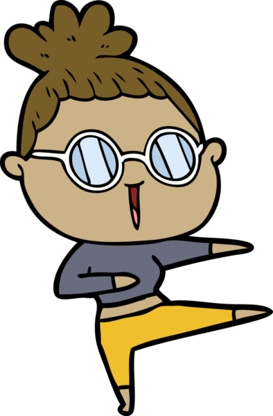 Bir insan tarafından çizilmiş gözlüklü bir karikatür kadın.