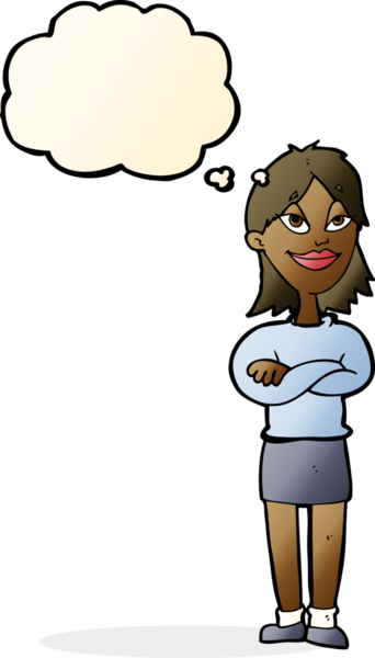 Bir insan tarafından çizilmiş düşünce baloncuğu olan gururlu bir kadın.