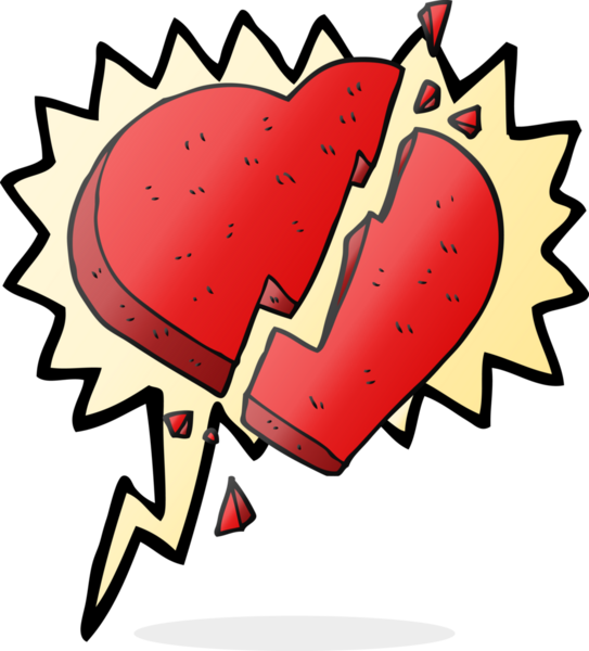 Bir insan tarafından çizilmiş serbest konuşma balonu, kırık kalp sembolü.